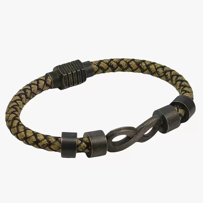 FuAttract Love Strength Balance Infinity Leather Stainless Steel Bracelet - Khaki - image 8