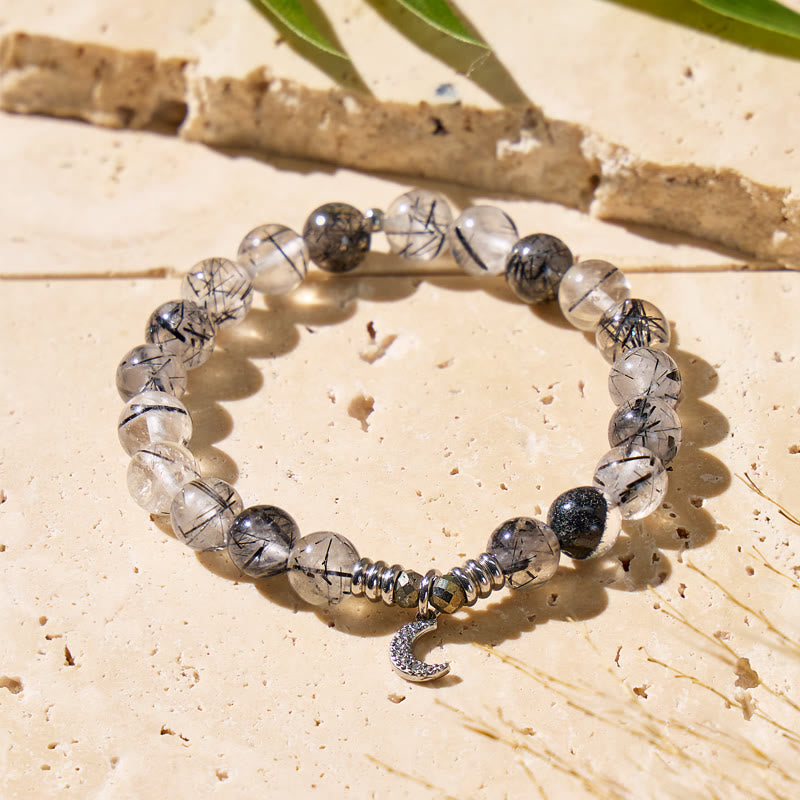 FuAttract Crescent Moon Black Rutilated Quartz Bracelet – Strength Calm Energy - image 1
