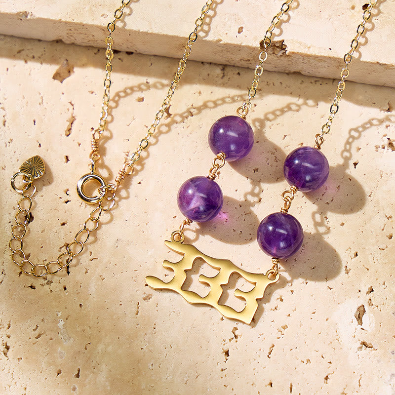 FuAttract Guidance Clarity Angel Numbers Amethyst Stainless Steel Necklace - Gold - 999 - image 0