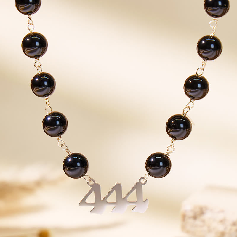 FuAttract Strength Angel Numbers Black Obsidian Stainless Steel Necklace - Silver - 999 - image 9