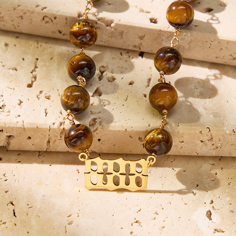 FuAttract Courage Strength Angel Numbers Tiger's Eye Stainless Steel Necklace - image 3