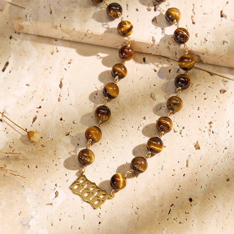 FuAttract Courage Strength Angel Numbers Tiger's Eye Stainless Steel Necklace - image 6