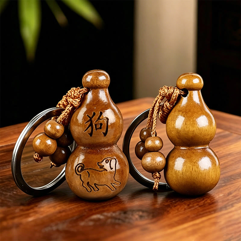 FuAttract Luck Positive Energy Chinese Zodiac Calabash Peach Wood Keychain - Dog - image 10