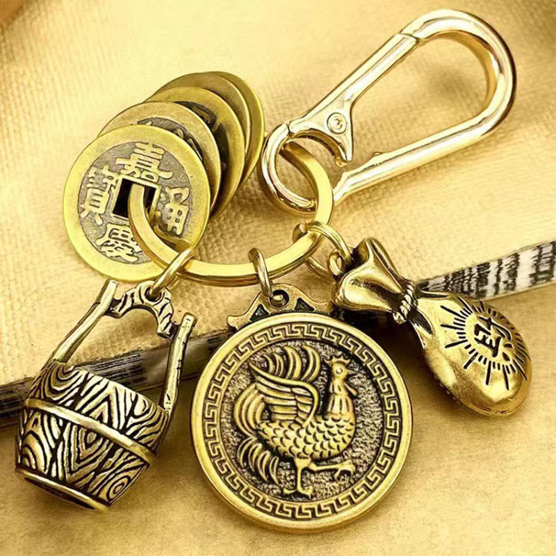 FuAttract Fortune Protection Energy Flow Chinese Zodiac Brass Keychain - Rooster - image 9