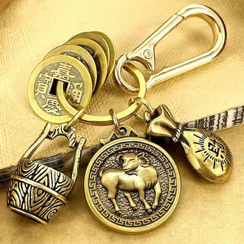 FuAttract Fortune Protection Energy Flow Chinese Zodiac Brass Keychain - Goat - image 7