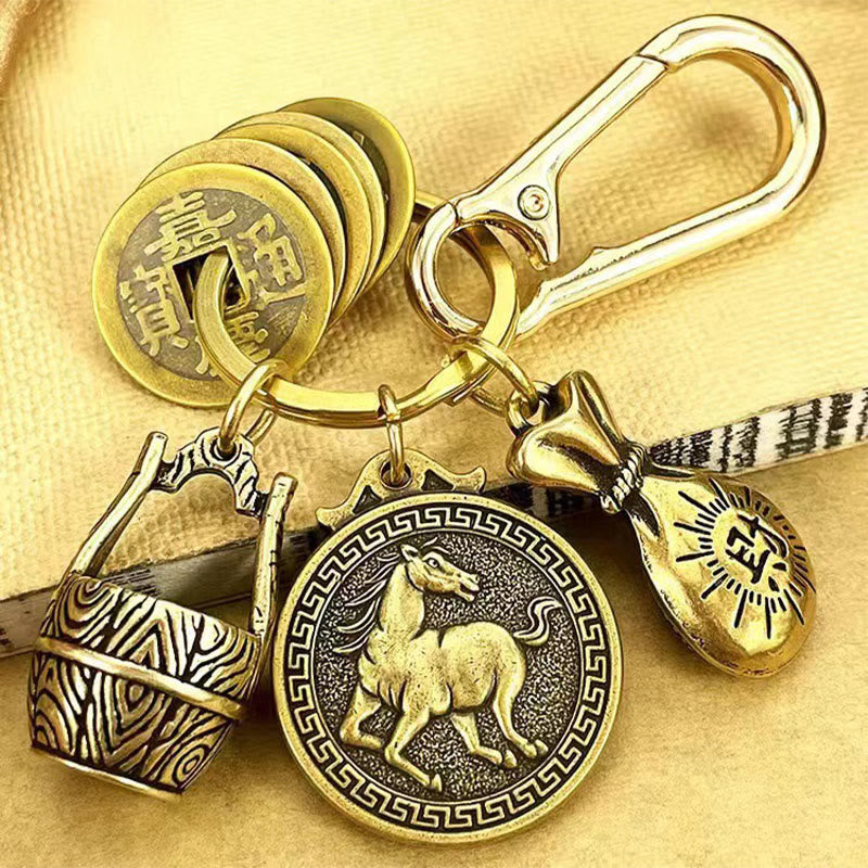 FuAttract Fortune Protection Energy Flow Chinese Zodiac Brass Keychain - Horse - image 6
