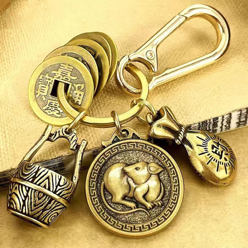 FuAttract Fortune Protection Energy Flow Chinese Zodiac Brass Keychain - Rat - image 1