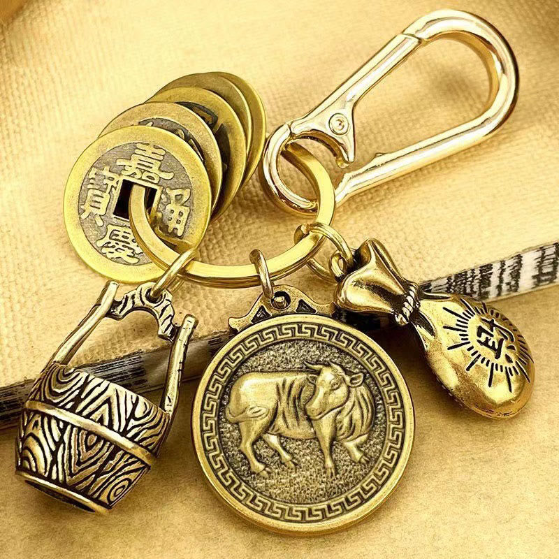 FuAttract Fortune Protection Energy Flow Chinese Zodiac Brass Keychain - Ox - image 0