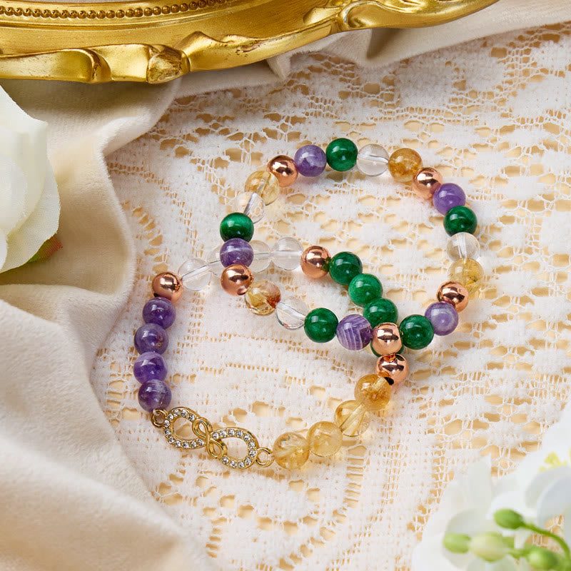 FuAttract Wealth Harmony Infinity Clear Quartz Amethyst Citrine Malachite Bracelet Set - 8mm - image 0