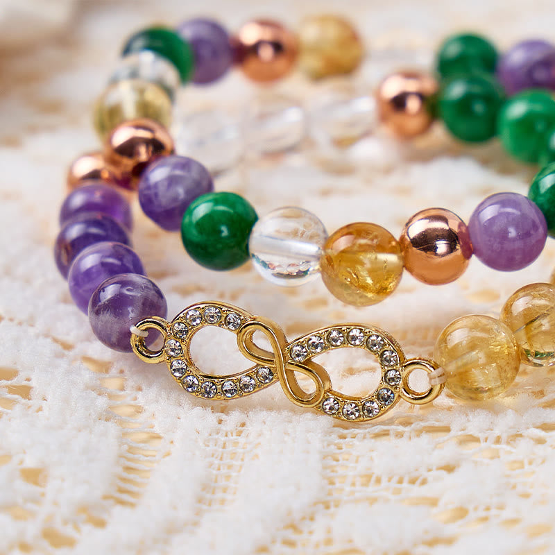 FuAttract Wealth Harmony Infinity Clear Quartz Amethyst Citrine Malachite Bracelet Set - image 3