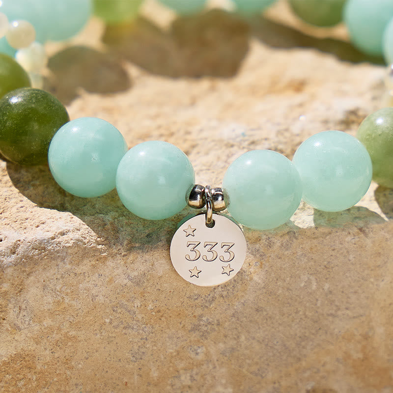 FuAttract Harmony Clarity Angel Numbers Amazonite Green Grape Serpentine Jade Pearl Bracelet - image 3