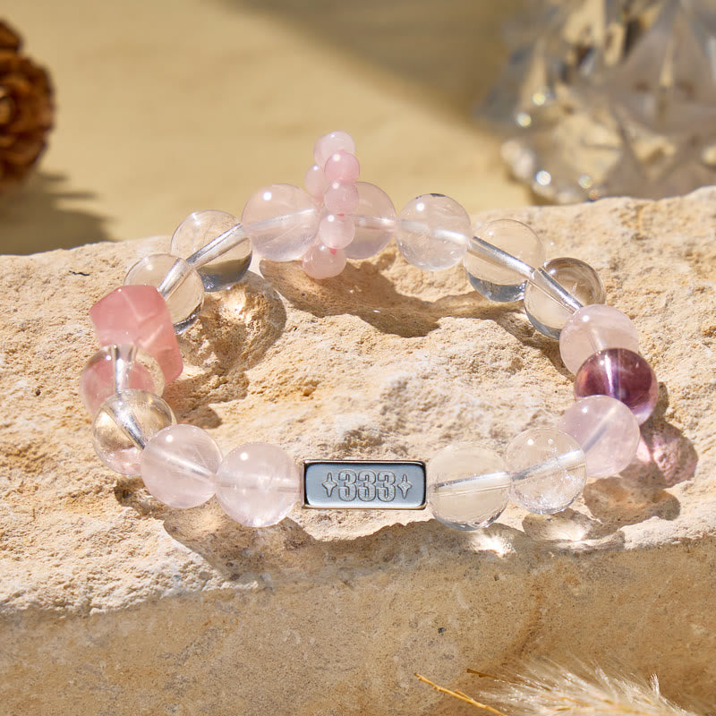 FuAttract Angel Numbers Inner Peace Bracelet – Clear Quartz Rose Quartz & Amethyst Healing Bracelet - 10mm - image 0