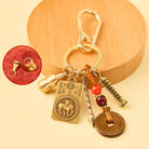 FuAttract Wisdom Protection Chinese Zodiac Calabash Cinnabar Brass Keychain  - Goat - image 0