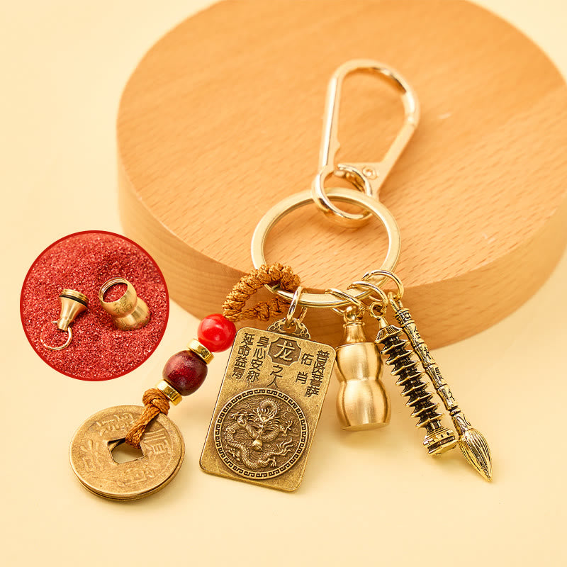 FuAttract Wisdom Protection Chinese Zodiac Calabash Cinnabar Brass Keychain  - Dragon - image 10