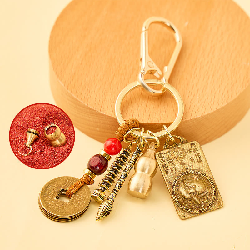 FuAttract Wisdom Protection Chinese Zodiac Calabash Cinnabar Brass Keychain  - Pig - image 16