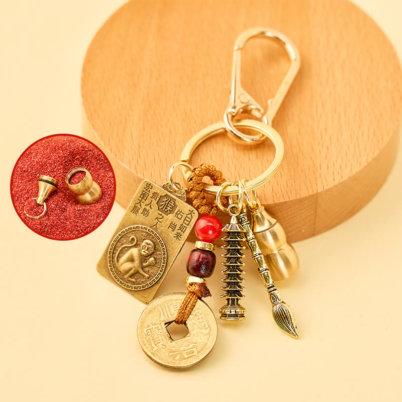 FuAttract Wisdom Protection Chinese Zodiac Calabash Cinnabar Brass Keychain  - Monkey - image 13