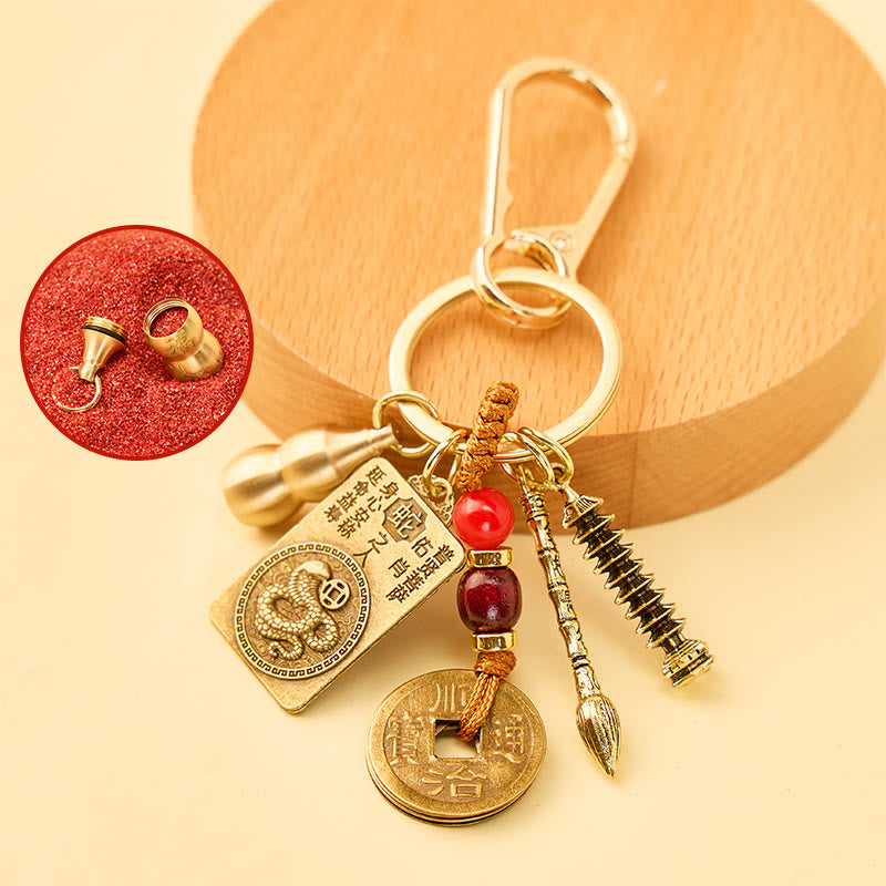FuAttract Wisdom Protection Chinese Zodiac Calabash Cinnabar Brass Keychain  - Snake - image 11