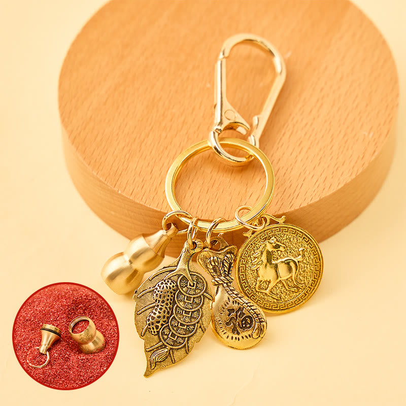FuAttract Fortune Protection Chinese Zodiac Calabash Cinnabar Brass Keychain - Horse - image 11