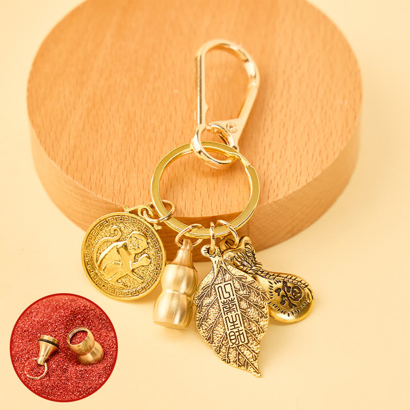 FuAttract Fortune Protection Chinese Zodiac Calabash Cinnabar Brass Keychain - Monkey - image 13