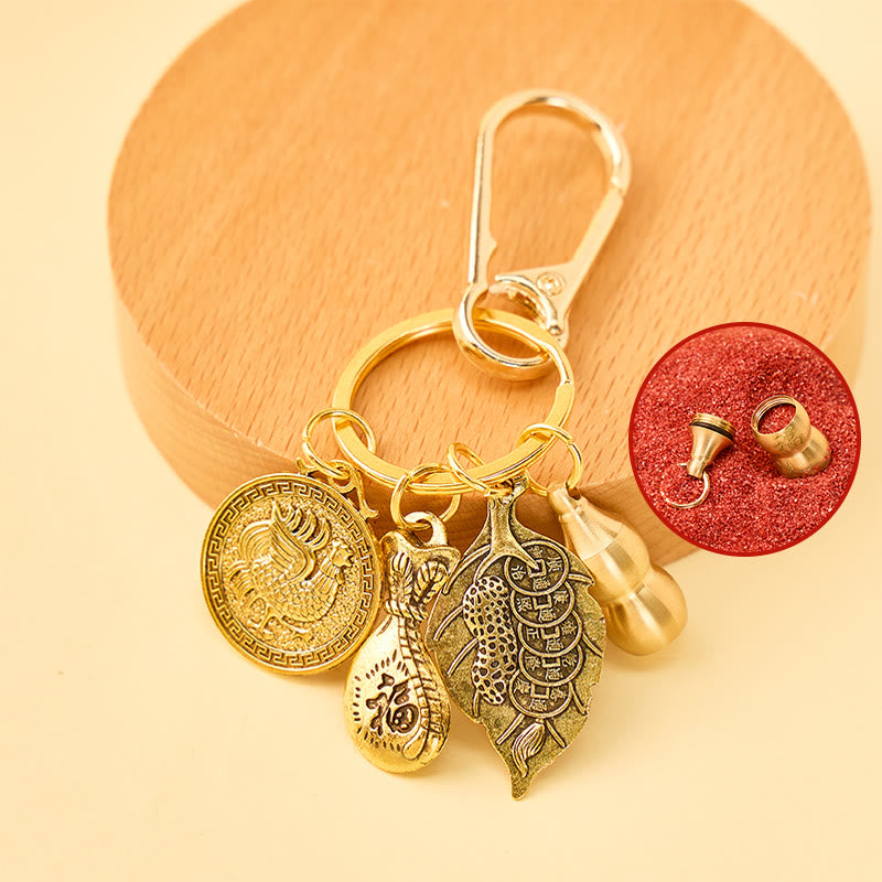 FuAttract Fortune Protection Chinese Zodiac Calabash Cinnabar Brass Keychain - Rooster - image 14