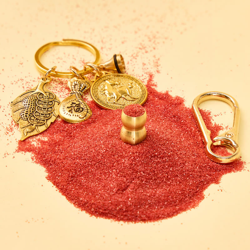 FuAttract Fortune Protection Chinese Zodiac Calabash Cinnabar Brass Keychain - image 1