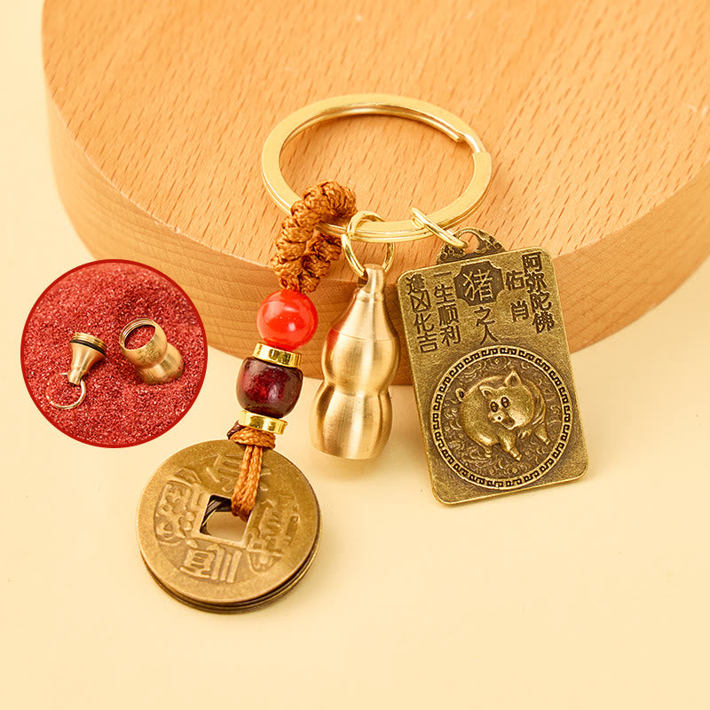 FuAttract Fortune Blessings Chinese Zodiac Guardian Calabash Cinnabar Brass Keychain - Pig - image 16