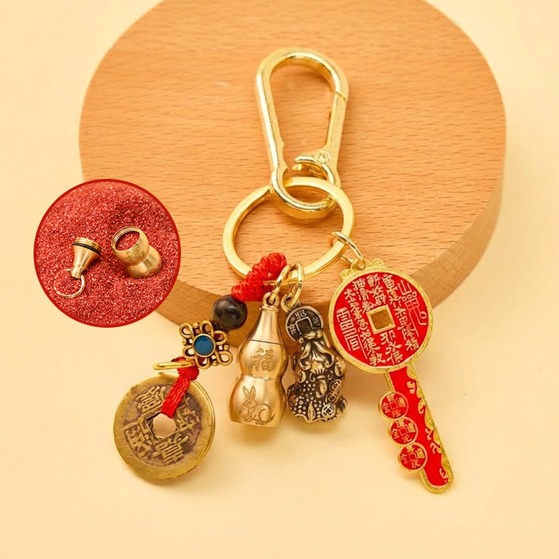 FuAttract Wealth Fortune Pixiu Chinese Zodiac Calabash Brass Keychain - Rabbit - image 3
