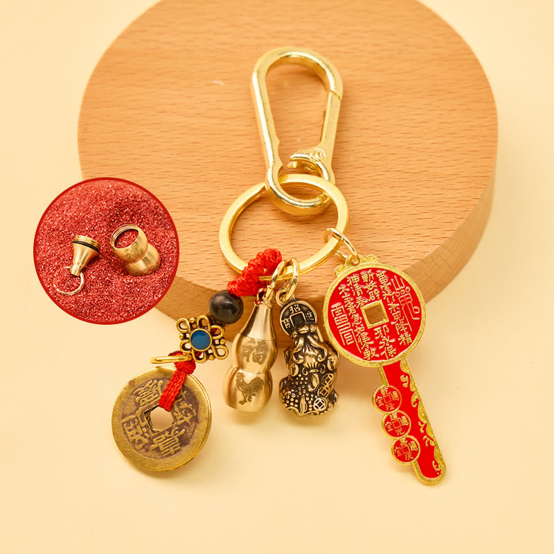 FuAttract Wealth Fortune Pixiu Chinese Zodiac Calabash Brass Keychain - Rooster - image 9
