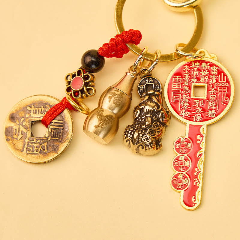 FuAttract Wealth Fortune Pixiu Chinese Zodiac Calabash Brass Keychain - image 12