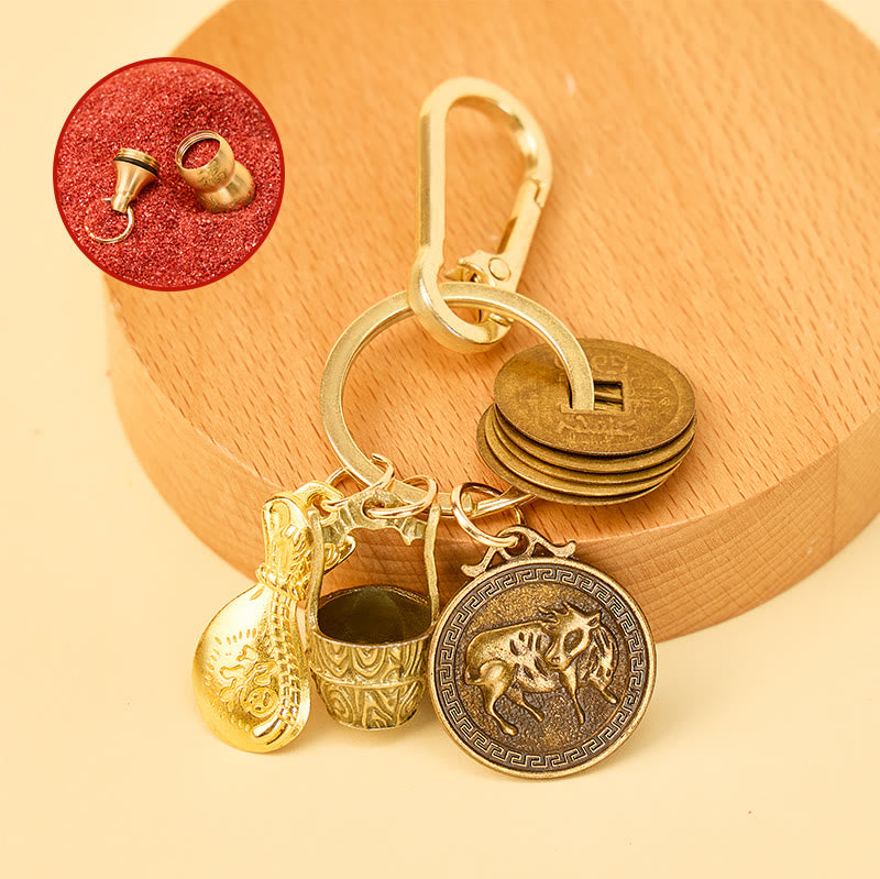 FuAttract Fortune Protection Energy Flow Chinese Zodiac Brass Keychain - Ox - image 1