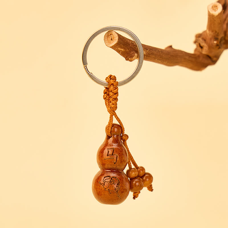 FuAttract Luck Positive Energy Chinese Zodiac Calabash Peach Wood Keychain - image 14