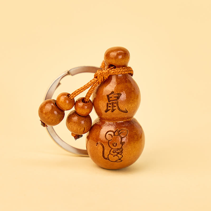 FuAttract Luck Positive Energy Chinese Zodiac Calabash Peach Wood Keychain - Rat - image 0
