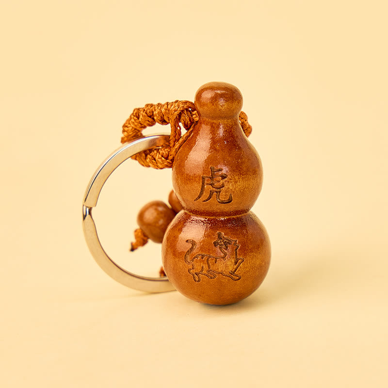 FuAttract Luck Positive Energy Chinese Zodiac Calabash Peach Wood Keychain - Tiger - image 2