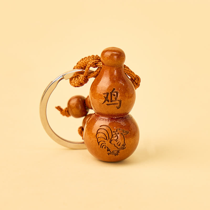 FuAttract Luck Positive Energy Chinese Zodiac Calabash Peach Wood Keychain - Rooster - image 9