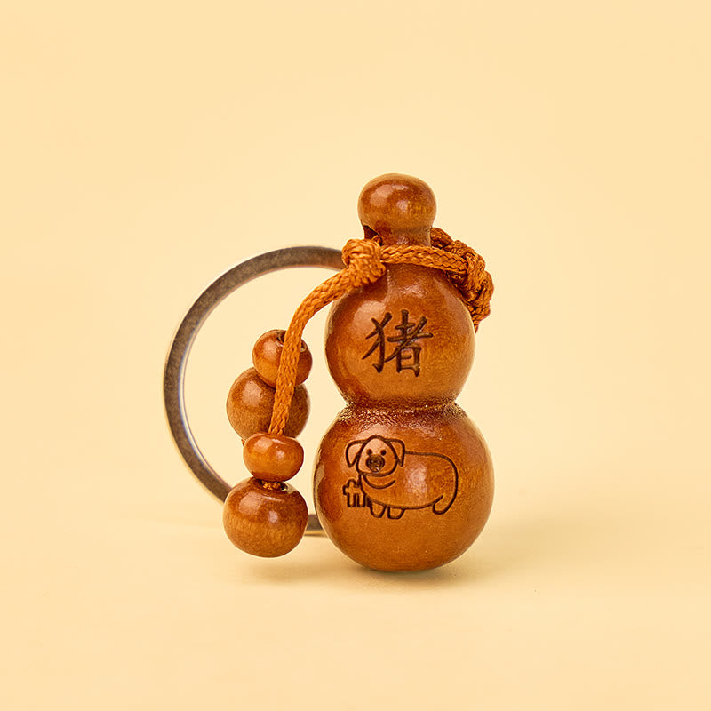 FuAttract Luck Positive Energy Chinese Zodiac Calabash Peach Wood Keychain - Pig - image 11