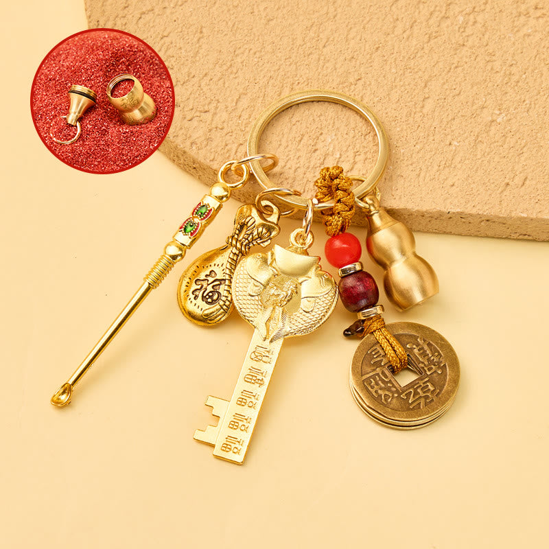 FuAttract Luck Blessings Chinese Zodiac Calabash Cinnabar Brass Keychain - Horse - image 6