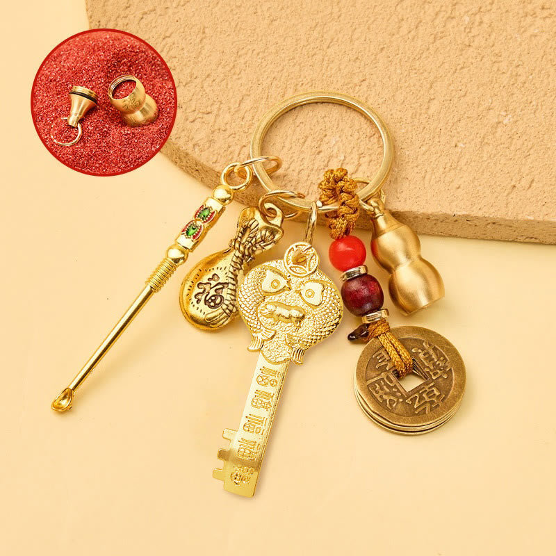 FuAttract Luck Blessings Chinese Zodiac Calabash Cinnabar Brass Keychain - Pig - image 11