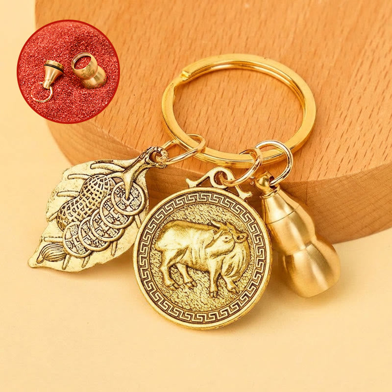 FuAttract Protection Vital Energy Chinese Zodiac Calabash Cinnabar Keychain - Ox - image 1