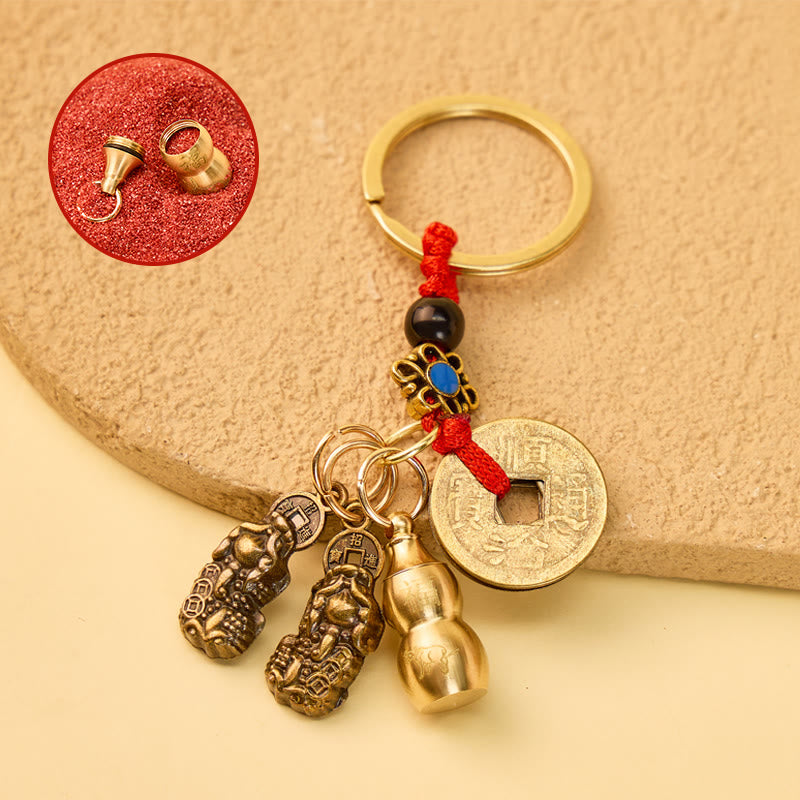 FuAttract Wealth Protection Pixiu Chinese Zodiac Brass Calabash Keychain - Ox - image 1