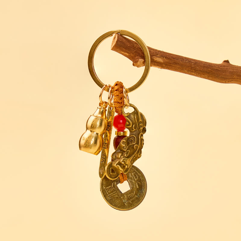 FuAttract Protection Pixiu Chinese Zodiac Calabash Cinnabar Brass Keychain - image 12