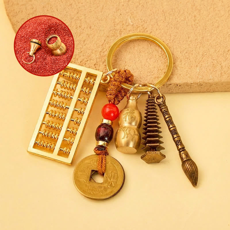 FuAttract Success Protection Chinese Zodiac Calabash Brass Cinnabar Keychain - Ox - image 1