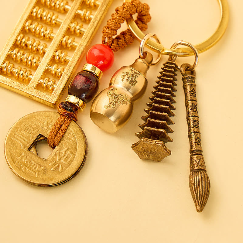 FuAttract Success Protection Chinese Zodiac Calabash Brass Cinnabar Keychain - image 12