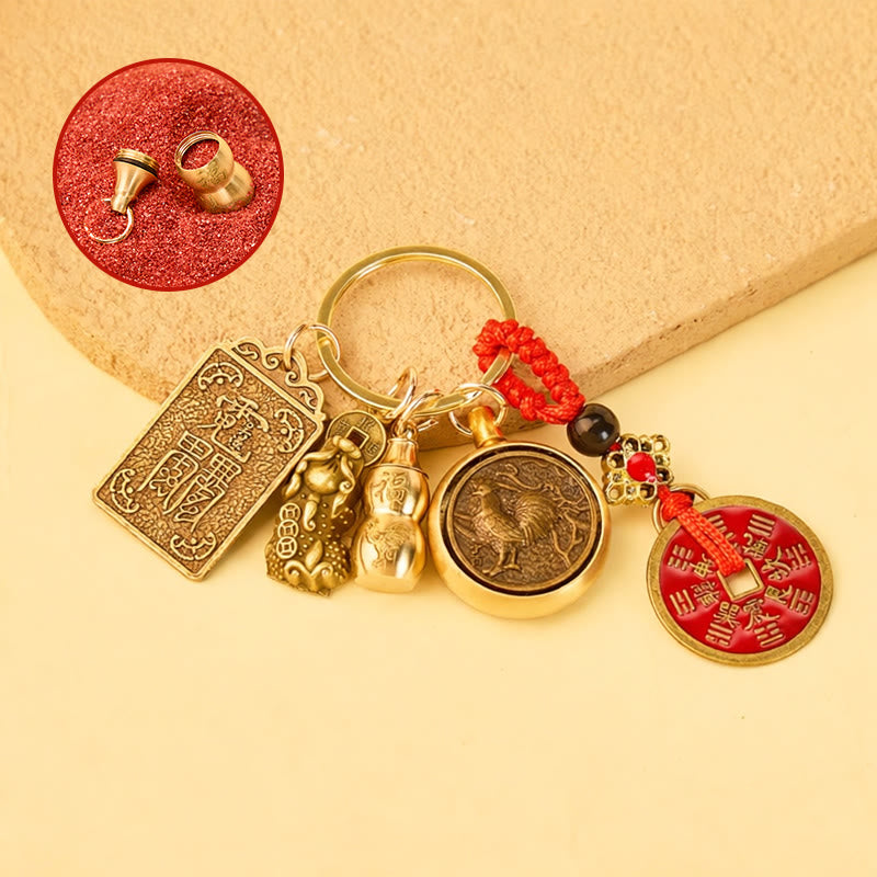 FuAttract Wealth Fortune Pixiu Chinese Zodiac Guardian Deity Calabash Cinnabar Keychain  - Rooster - image 9