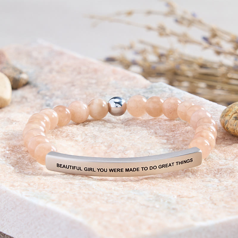 FuAttract Beautiful Girl You Were Made To Do Great Things Tube Bead Bracelet - Sunstone - Silver - image 4