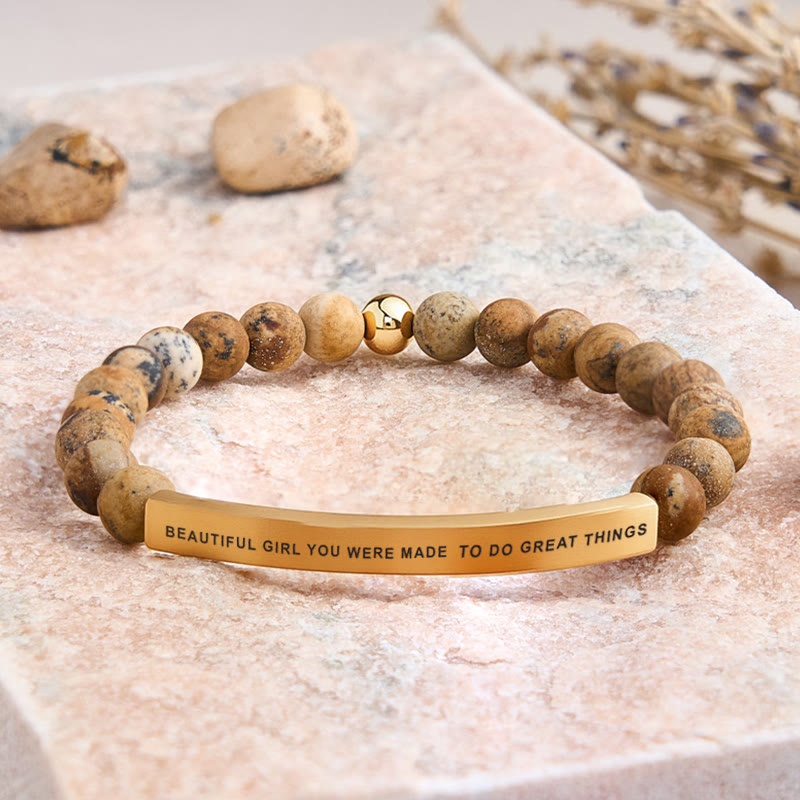 FuAttract Beautiful Girl You Were Made To Do Great Things Tube Bead Bracelet - Picture Jasper - Gold - image 49