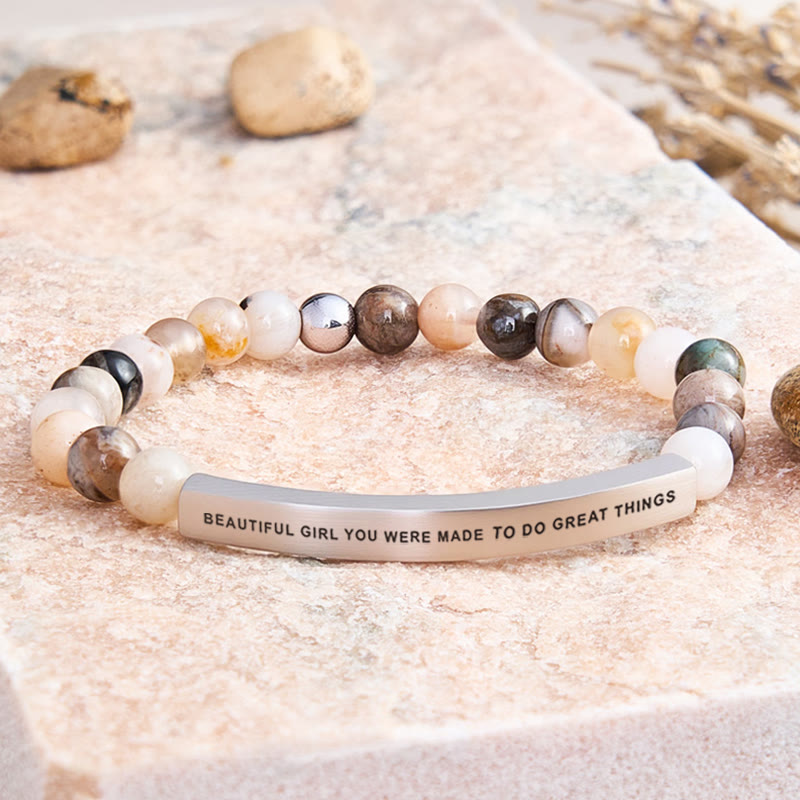 FuAttract Beautiful Girl You Were Made To Do Great Things Tube Bead Bracelet - Bamboo Leaf Agate - Silver - image 22