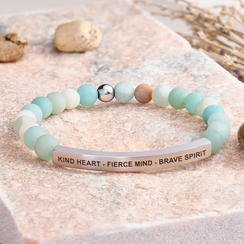 FuAttract Kind Heart - Fierce Mind - Brave Spirit Tube Bead Bracelet - Matt Amazonite - Silver - image 7