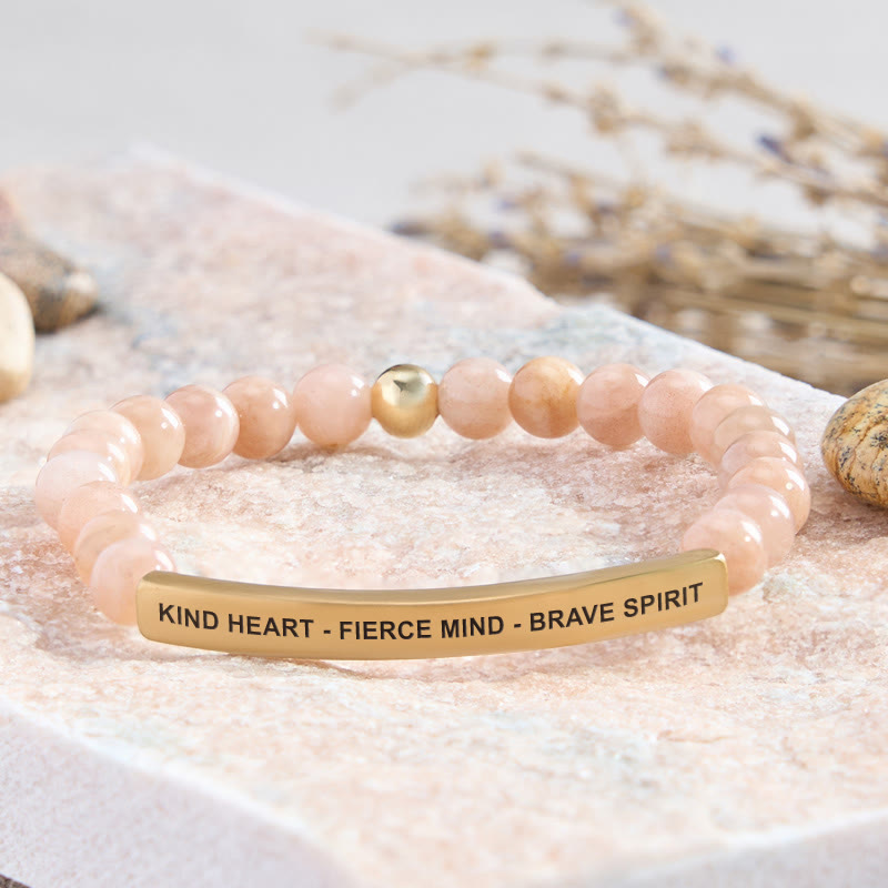 FuAttract Kind Heart - Fierce Mind - Brave Spirit Tube Bead Bracelet - Sunstone - Gold - image 11