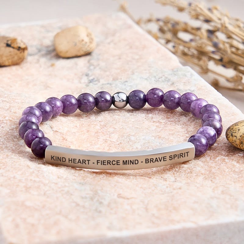 FuAttract Kind Heart - Fierce Mind - Brave Spirit Tube Bead Bracelet - Amethyst - Silver - image 21