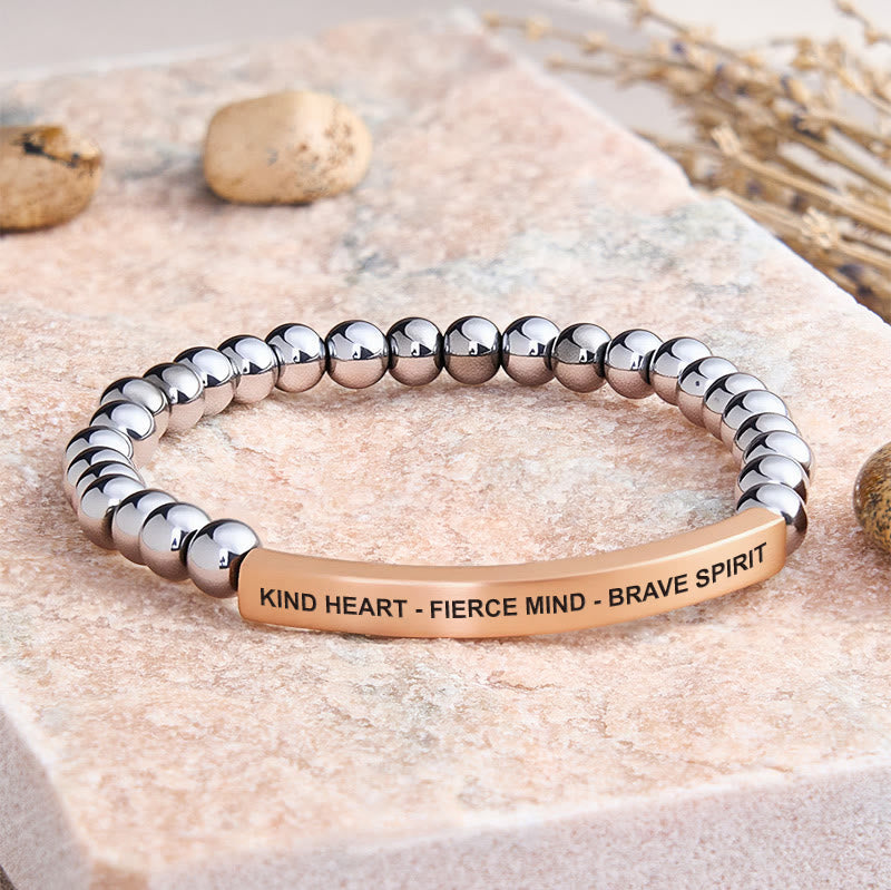 FuAttract Kind Heart - Fierce Mind - Brave Spirit Tube Bead Bracelet - Hematite - Rose Gold - image 36